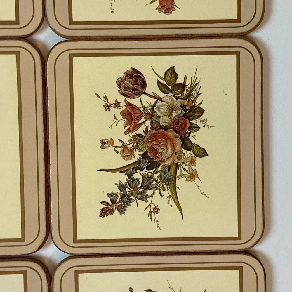 Pimpernel Coasters Lot of 6 Acrylic Cork Back Field Flowers England roses peony